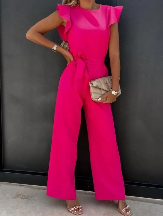 Jumpsuit für Damen mit V-Ausschnitt und Taillengürtel