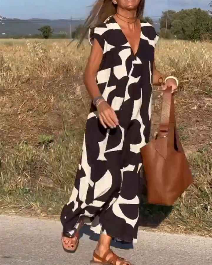 Aliams | Amara Maxikleid mit Print und V-Ausschnitt