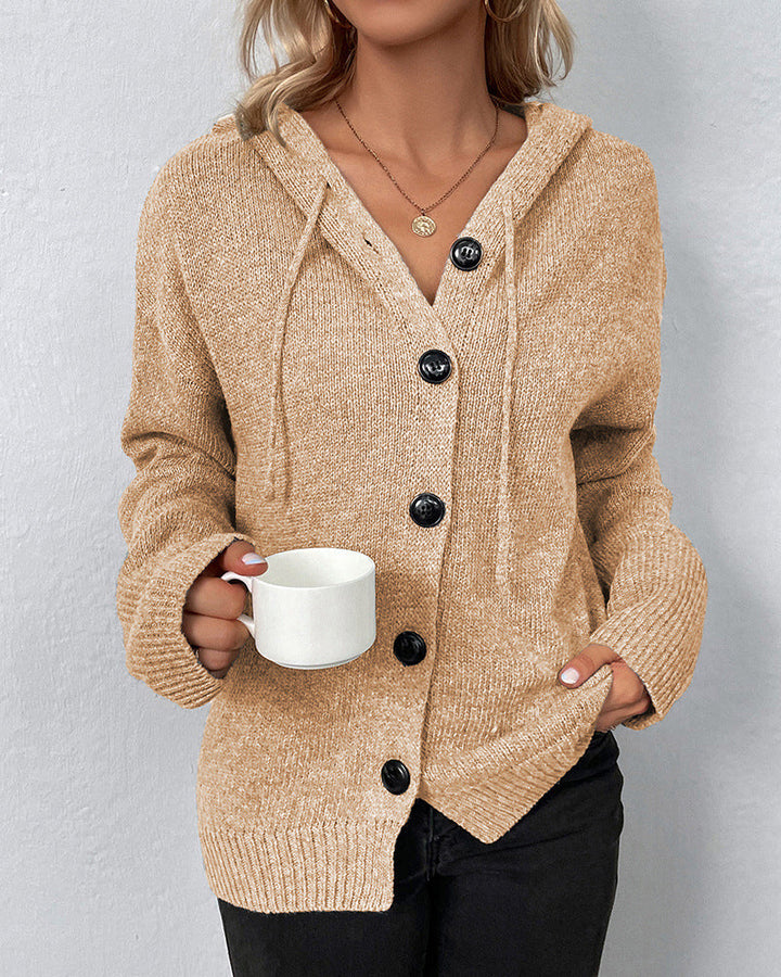 Aliams | Corina Einfarbige Strickjacke mit Kapuze und Schnürsenkeln