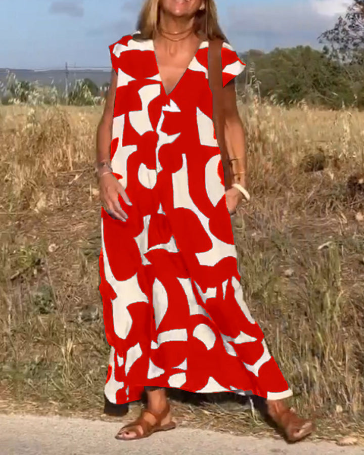 Aliams | Amara Maxikleid mit Print und V-Ausschnitt