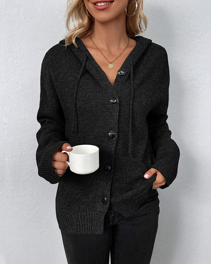 Aliams | Corina Einfarbige Strickjacke mit Kapuze und Schnürsenkeln