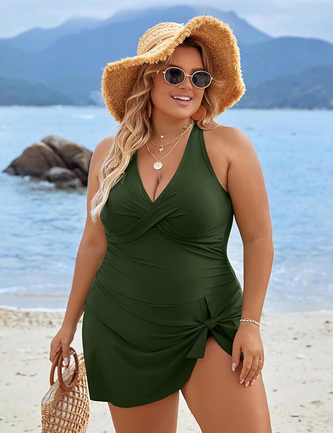 Aliams | Plus Size Einteiler Schwimmdress Badeanzug Bauchkontrolle Badeanzüge