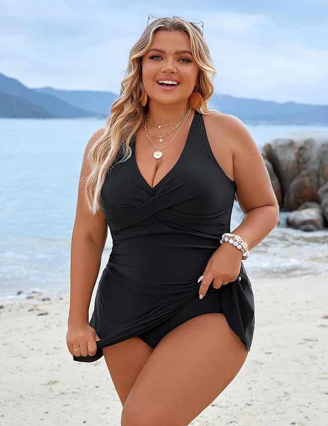 Aliams | Plus Size Einteiler Schwimmdress Badeanzug Bauchkontrolle Badeanzüge