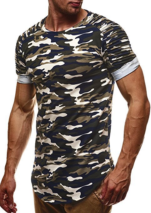 Herren Camouflage Premium T-Shirt mit einzigartigen Rippdetails Aliams