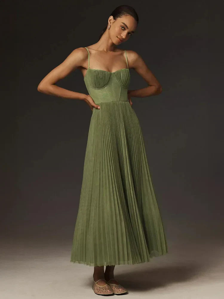 Aliams | Falten Korsett Midi-Kleid für Damen