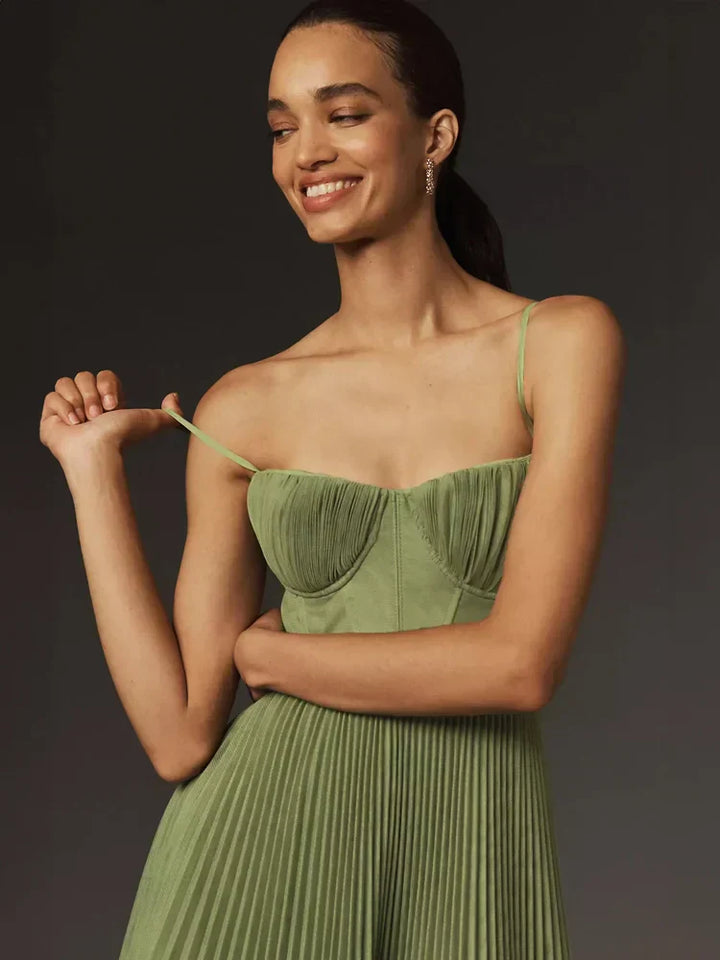 Aliams | Falten Korsett Midi-Kleid für Damen