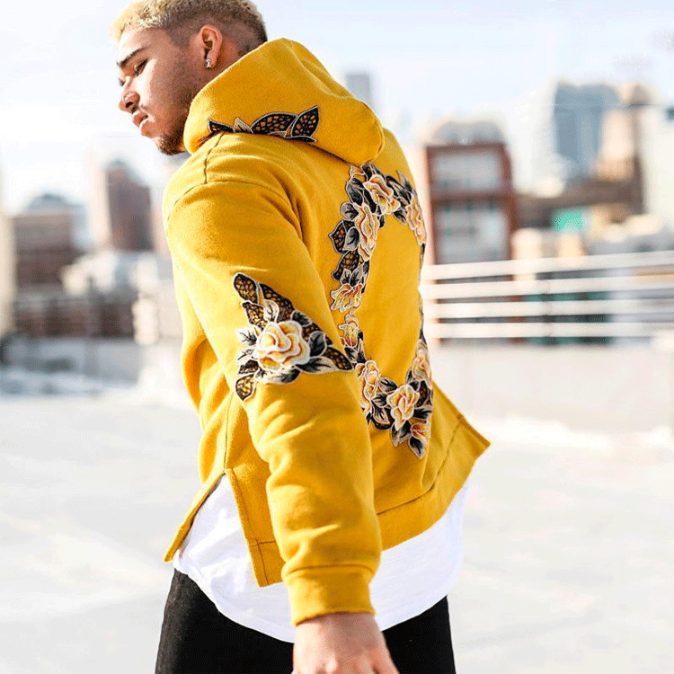 Herren Kapuzenpullover mit floraler Stickerei Aliams