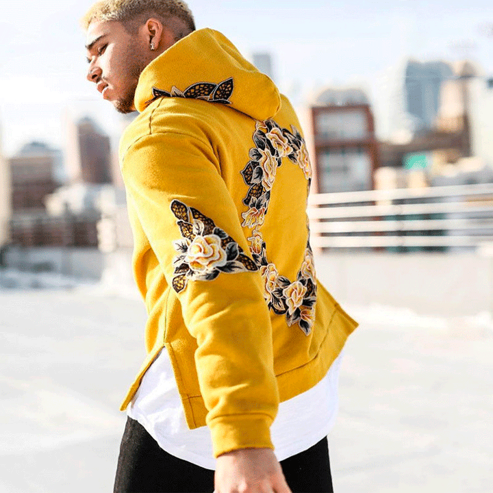 Herren Kapuzenpullover mit floraler Stickerei Aliams