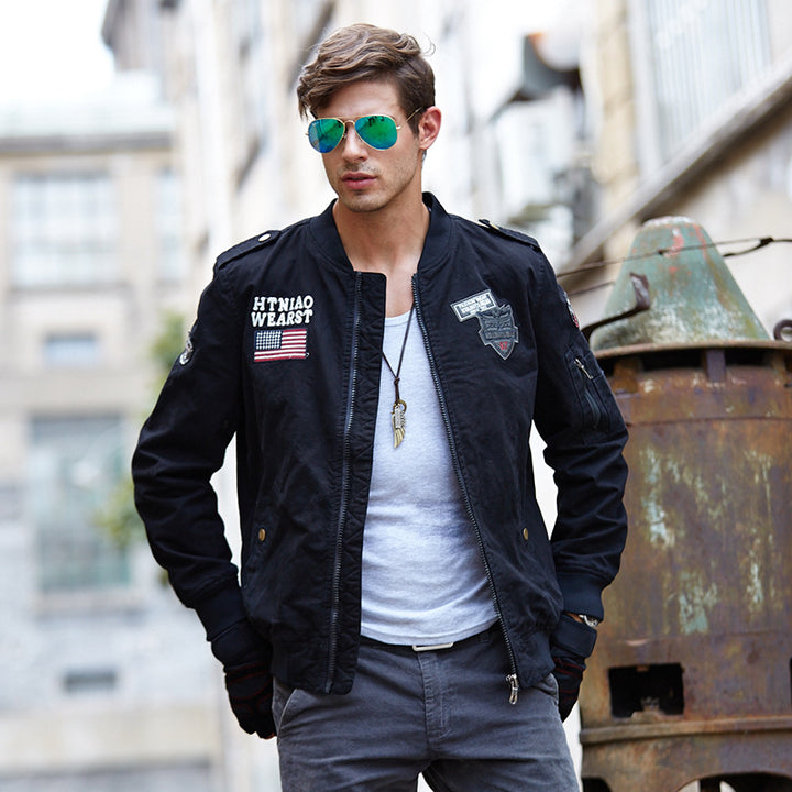 Herren stylische Bomberjacke mit praktischen Patches Aliams