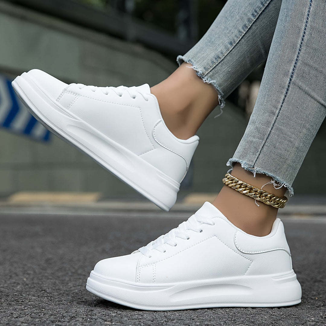 Damen Schnür-Sneaker Weiß mit glatter Oberfläche