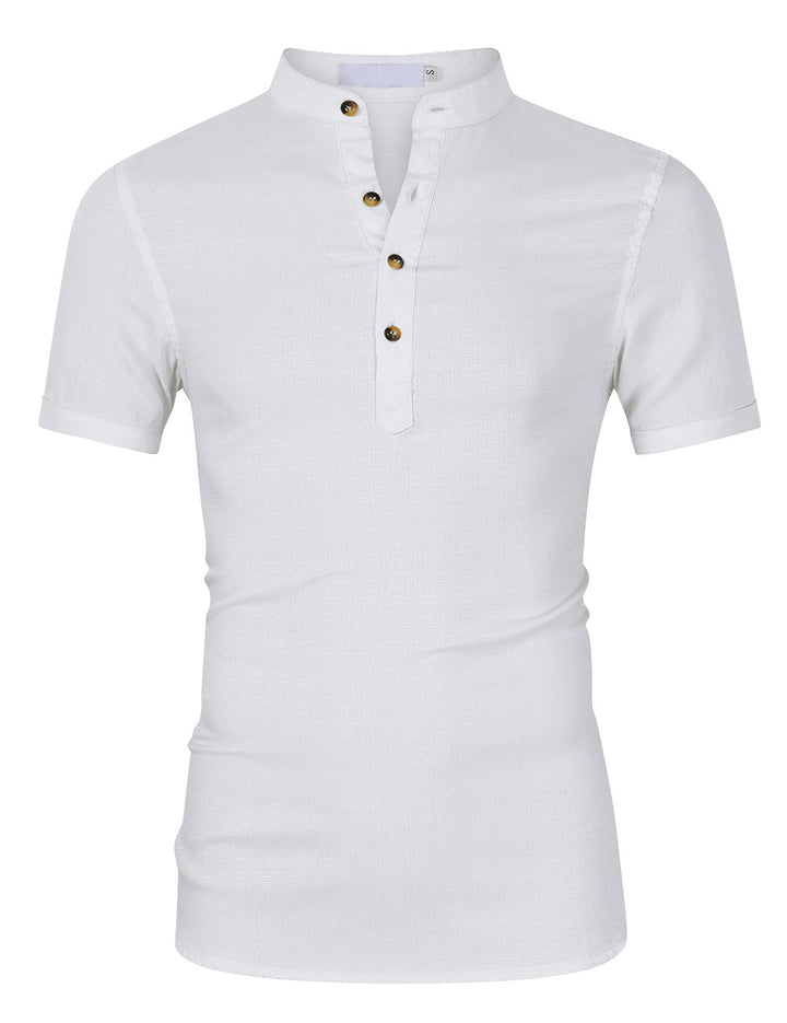 Herren Kurzarm-Henley-Shirt mit modischem Stehkragen und feiner Struktur Aliams
