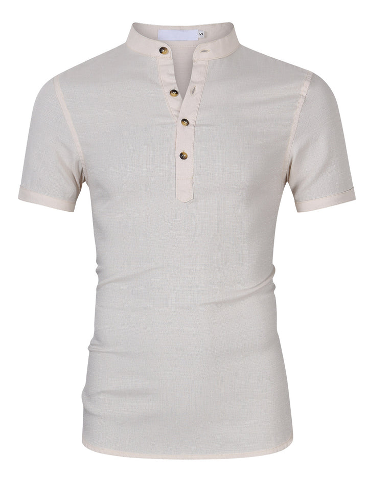 Herren Kurzarm-Henley-Shirt mit modischem Stehkragen und feiner Struktur Aliams