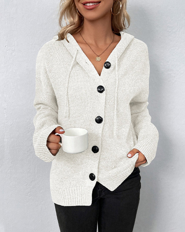 Aliams | Corina Einfarbige Strickjacke mit Kapuze und Schnürsenkeln