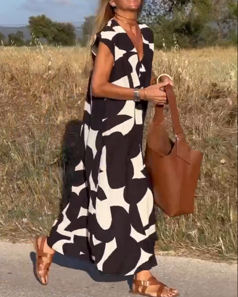 Aliams | Amara Maxikleid mit Print und V-Ausschnitt