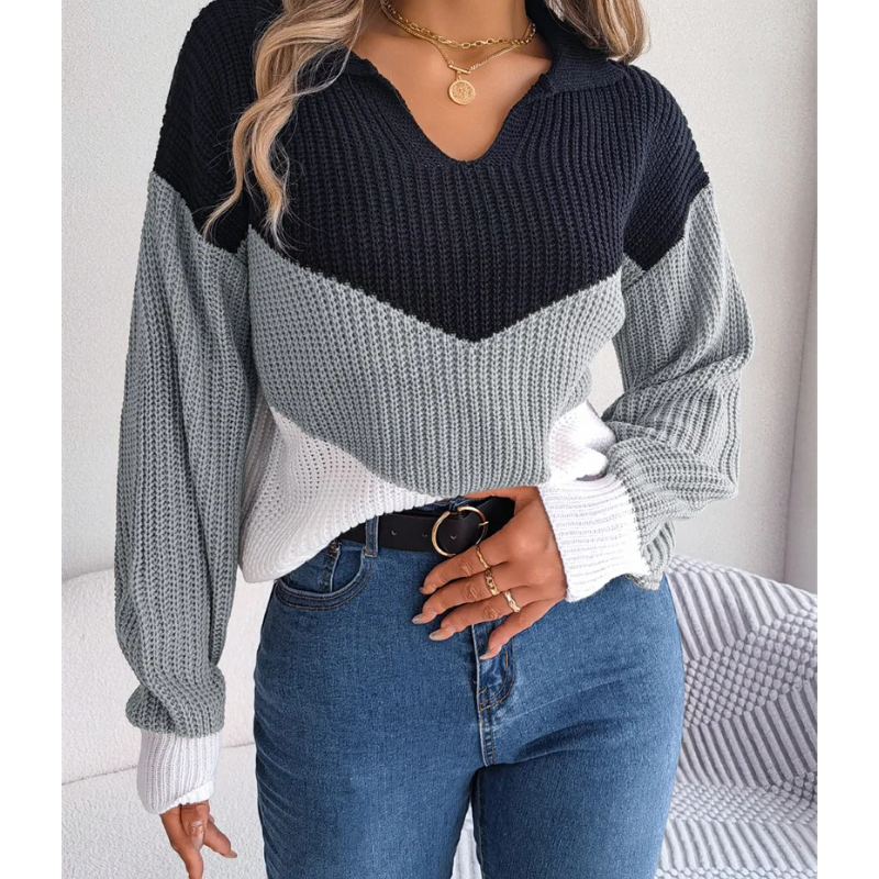 Contrane | Chic Damen Strickpullover Mit Revers-Detail