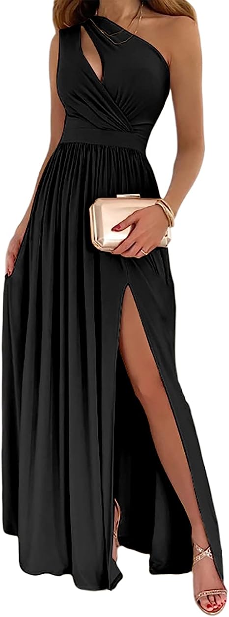 Aliams | Damen-Cocktail-Maxikleid mit Ein-Schulter-Hohem Geteiltem Ausschnitt