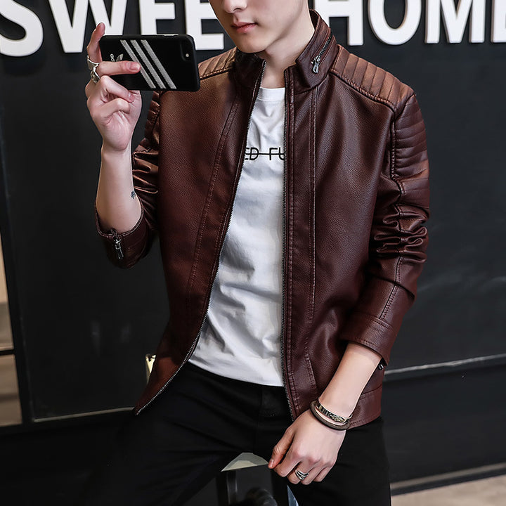 Herren elegante Kunstlederjacke mit strukturierten Nähten Aliams