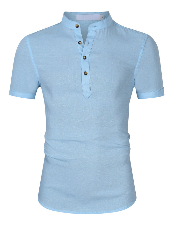 Herren Kurzarm Shirt mit Stehkragen und Knopfdetails Aliams