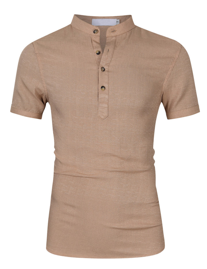 Herren Kurzarm-Henley-Shirt mit modischem Stehkragen und feiner Struktur Aliams