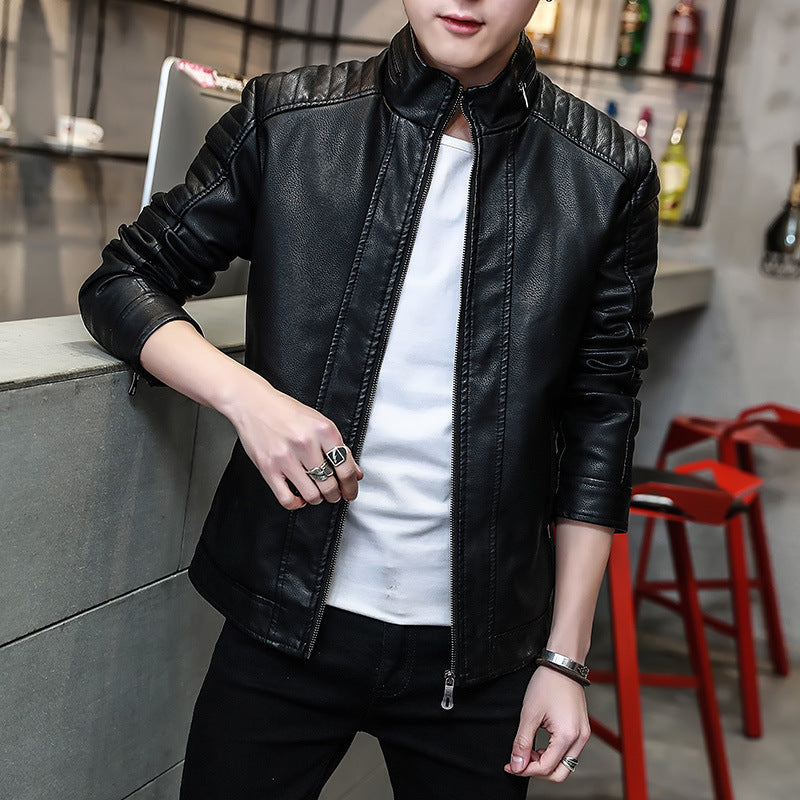 Herren elegante Kunstlederjacke mit strukturierten Nähten Aliams