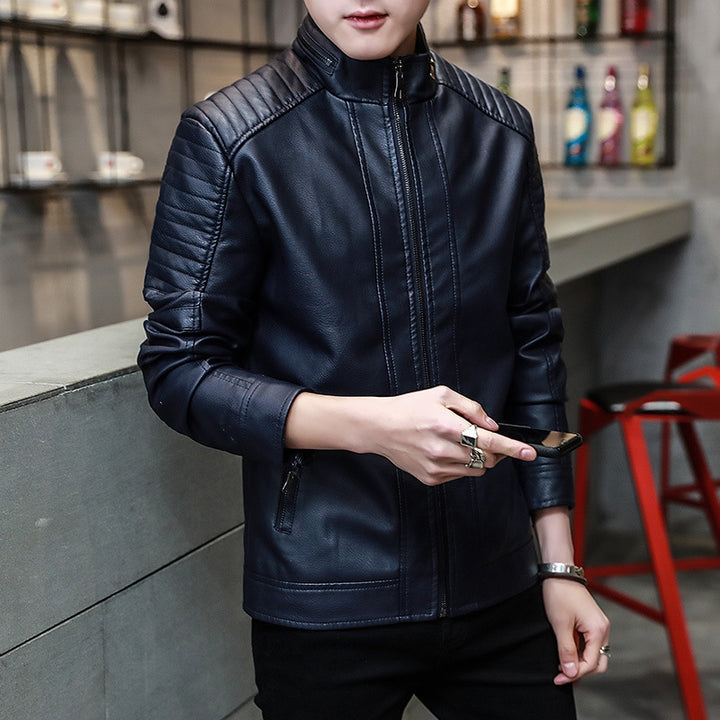 Herren elegante Kunstlederjacke mit strukturierten Nähten Aliams