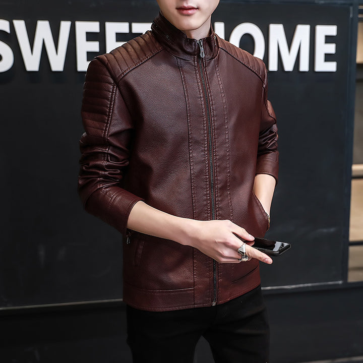 Herren elegante Kunstlederjacke mit strukturierten Nähten Aliams