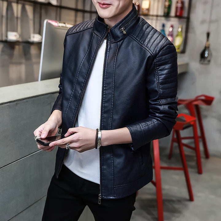 Herren elegante Kunstlederjacke mit strukturierten Nähten Aliams