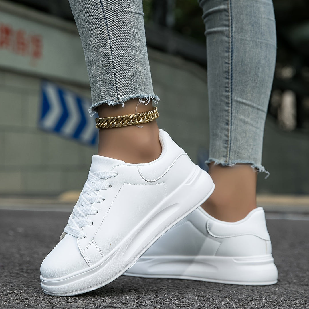 Damen Schnür-Sneaker Weiß mit glatter Oberfläche