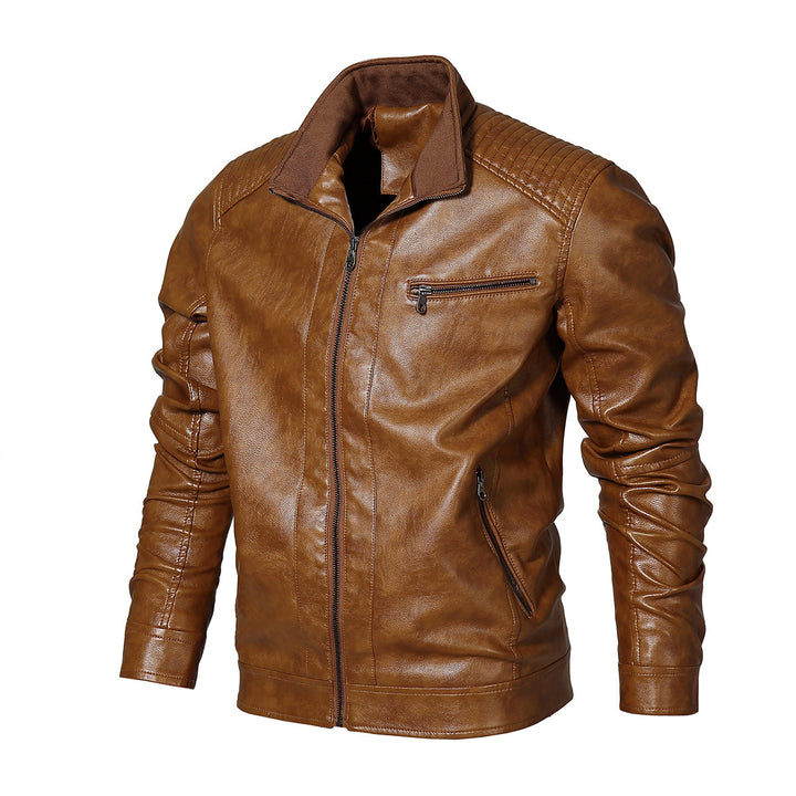 Herren Kunstleder Bikerjacke mit modernen Steppdetails Aliams