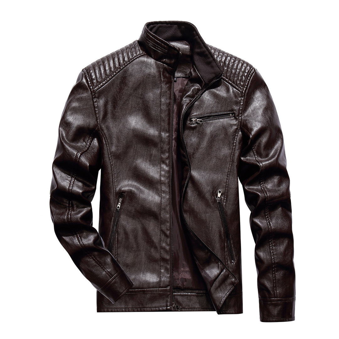 Herren Kunstleder Bikerjacke mit modernen Steppdetails Aliams