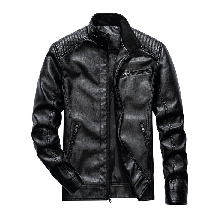 Herren Kunstleder Bikerjacke mit modernen Steppdetails Aliams
