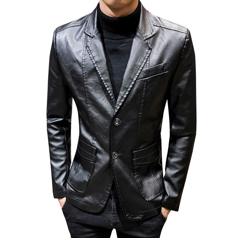 Herren eleganter Kunstleder Blazer Aliams