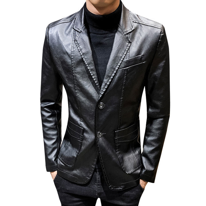 Herren eleganter Kunstleder Blazer Aliams