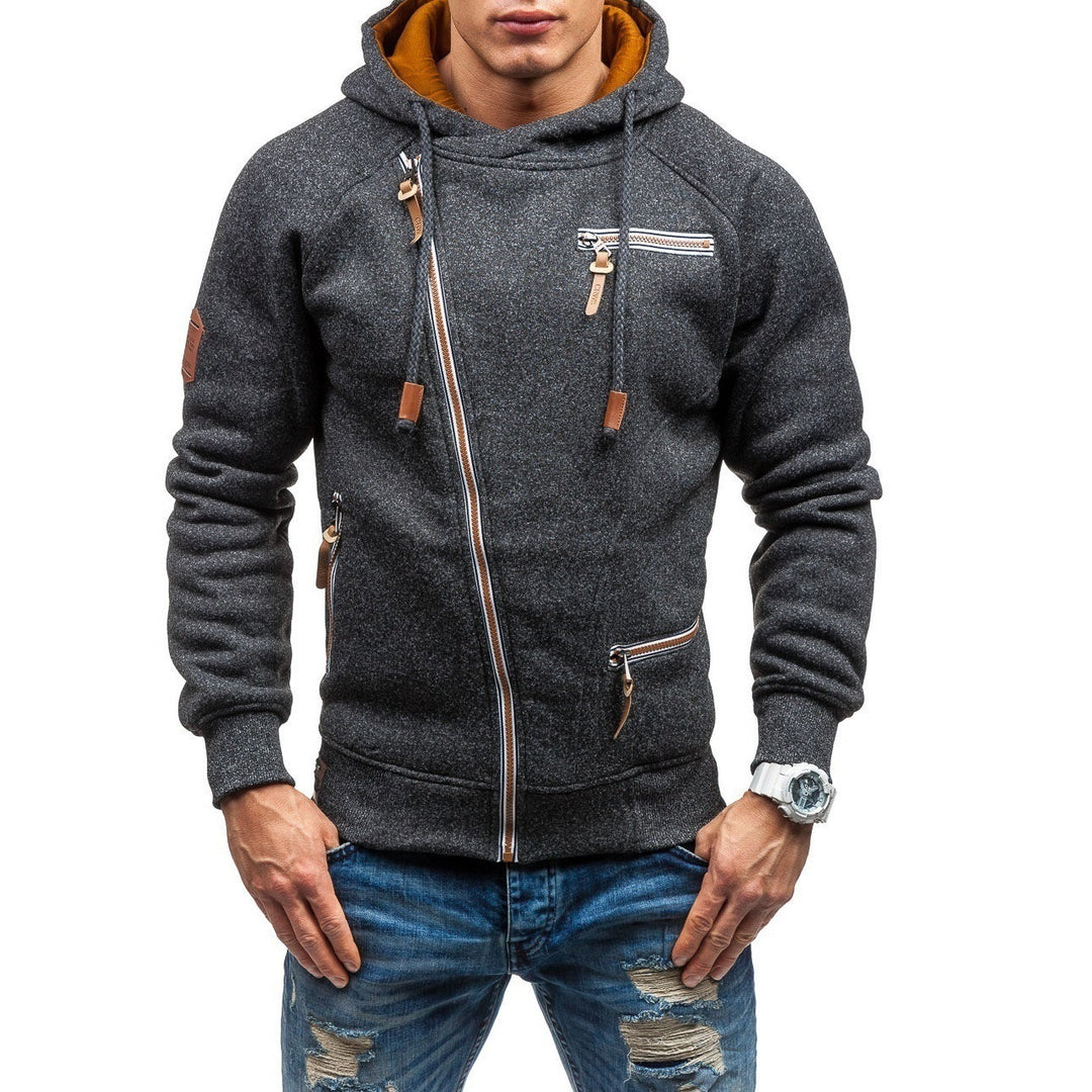 Herren Urbaner Hoodie mit asymmetrischem Reißverschluss und praktischen Taschen Aliams