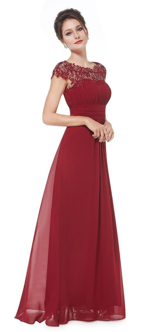 Damen Elegantes Abendkleid mit Spitzenoberteil und fließendem Rock Aliams