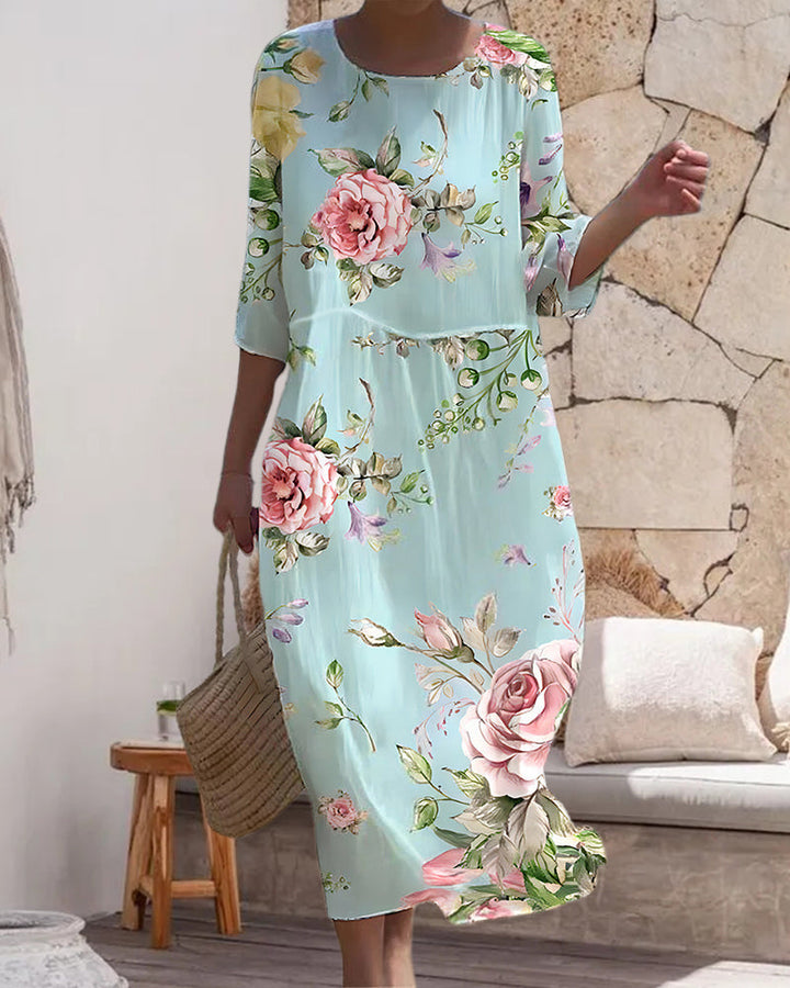 Aliams | Elegantes Blumenmusterkleid, Das Den Bauch Bedeckt