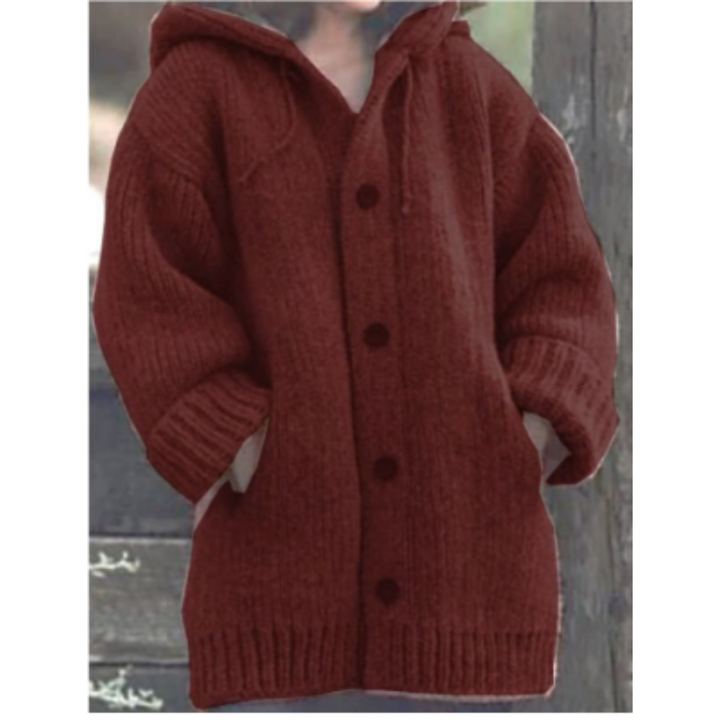 Kuscheliger Strickmantel Mit Kapuze Für Damen