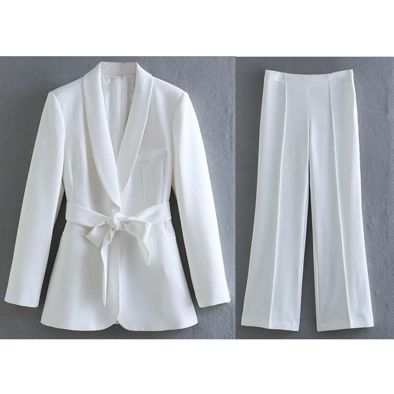 Aliams | 2-Teiliger Damenanzug Eleganter Blazer mit Gürtel und Passender Hose