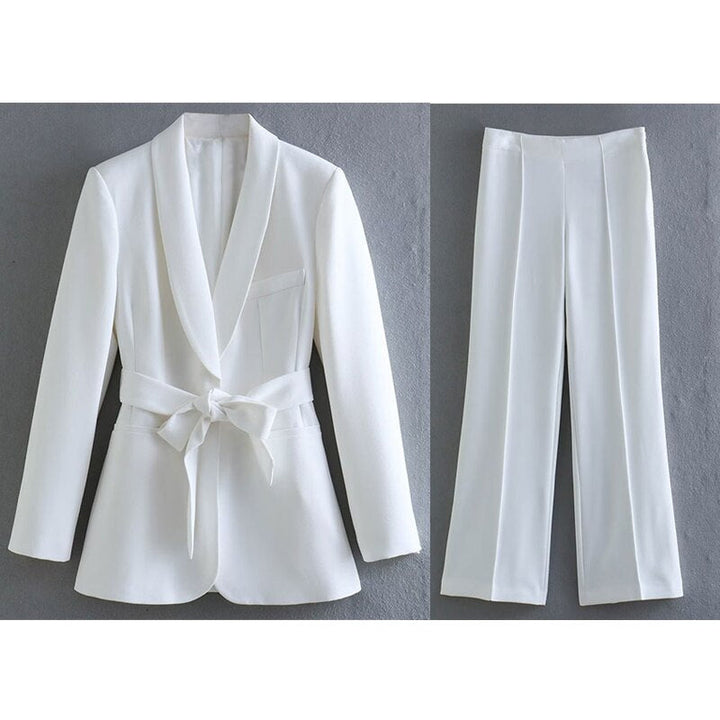 Aliams | 2-Teiliger Damenanzug Eleganter Blazer mit Gürtel und Passender Hose