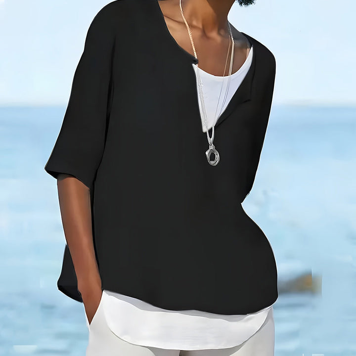 Aliams | Stilvolles, Halbärmeliges Damenoberteil Aus Baumwolle und Leinen