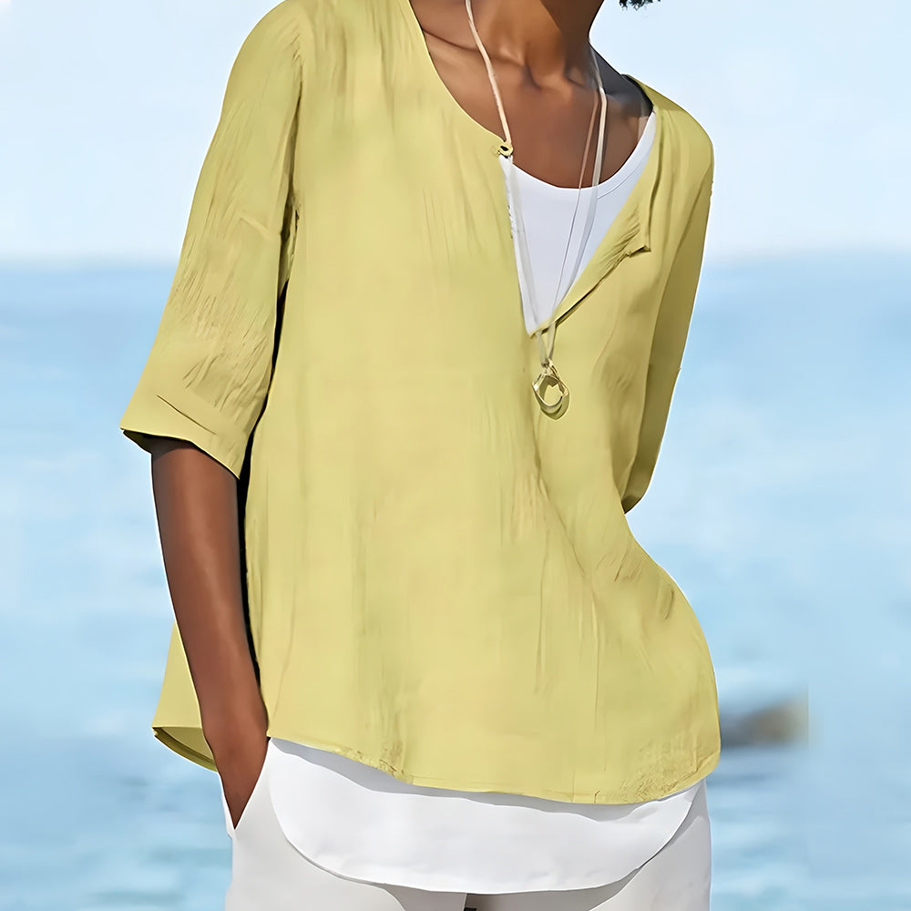 Aliams | Stilvolles, Halbärmeliges Damenoberteil Aus Baumwolle und Leinen