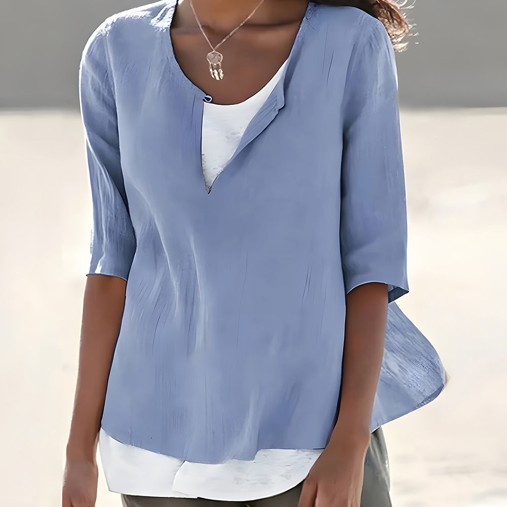 Aliams | Stilvolles, Halbärmeliges Damenoberteil Aus Baumwolle und Leinen