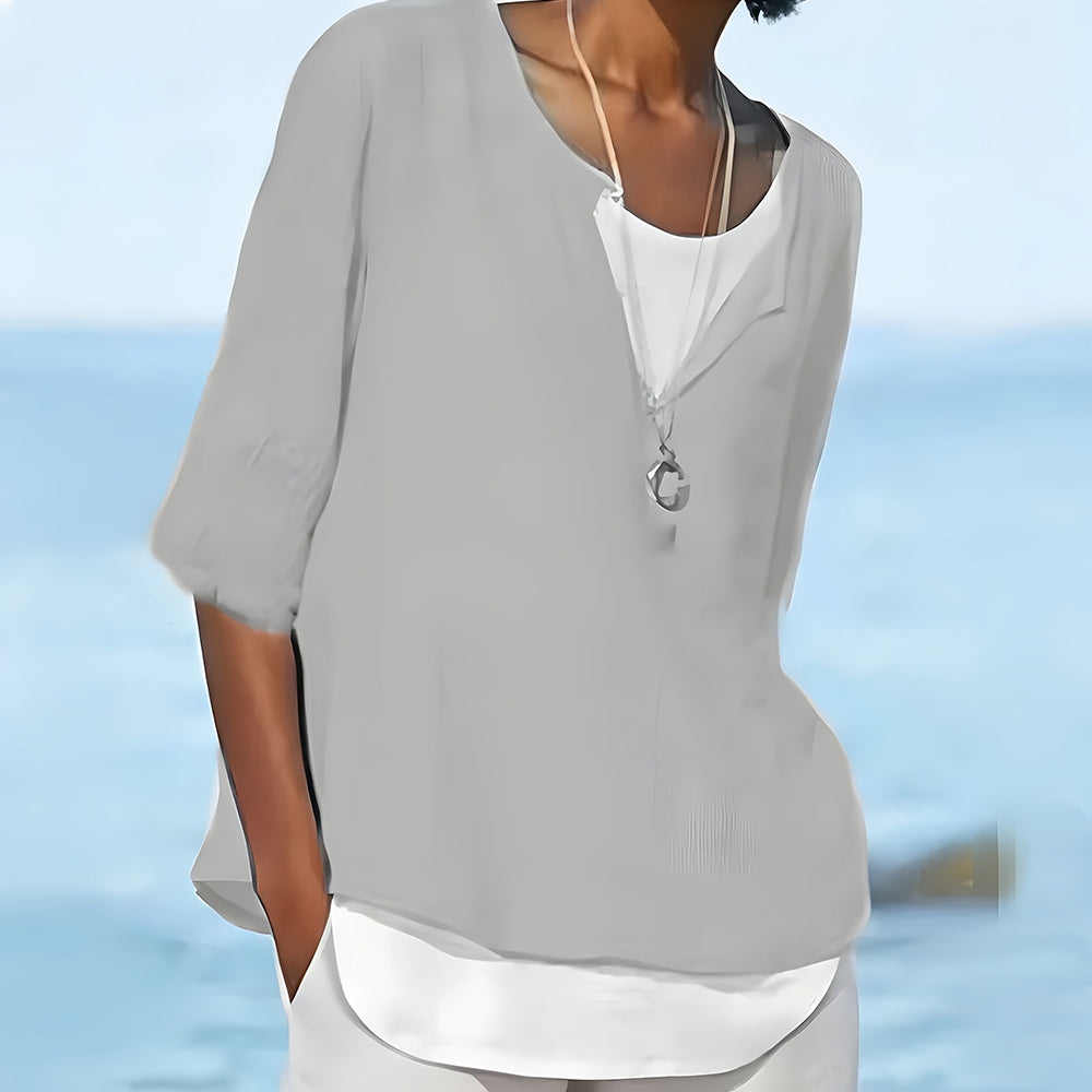 Aliams | Stilvolles, Halbärmeliges Damenoberteil Aus Baumwolle und Leinen