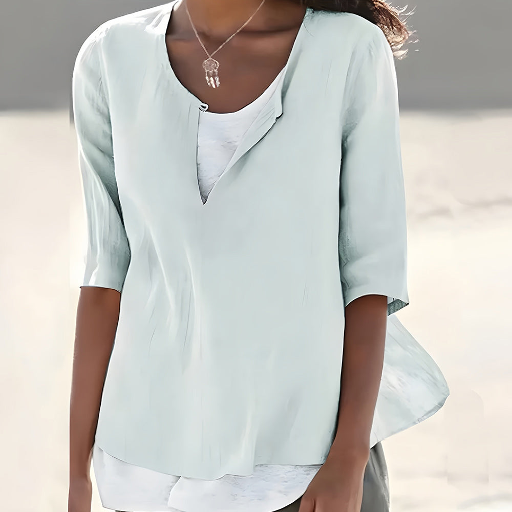 Aliams | Stilvolles, Halbärmeliges Damenoberteil Aus Baumwolle und Leinen