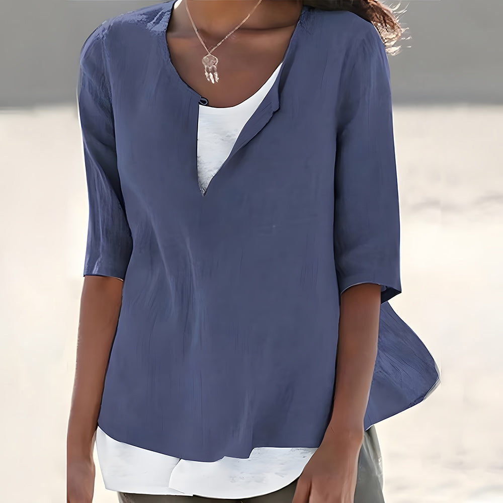 Aliams | Stilvolles, Halbärmeliges Damenoberteil Aus Baumwolle und Leinen