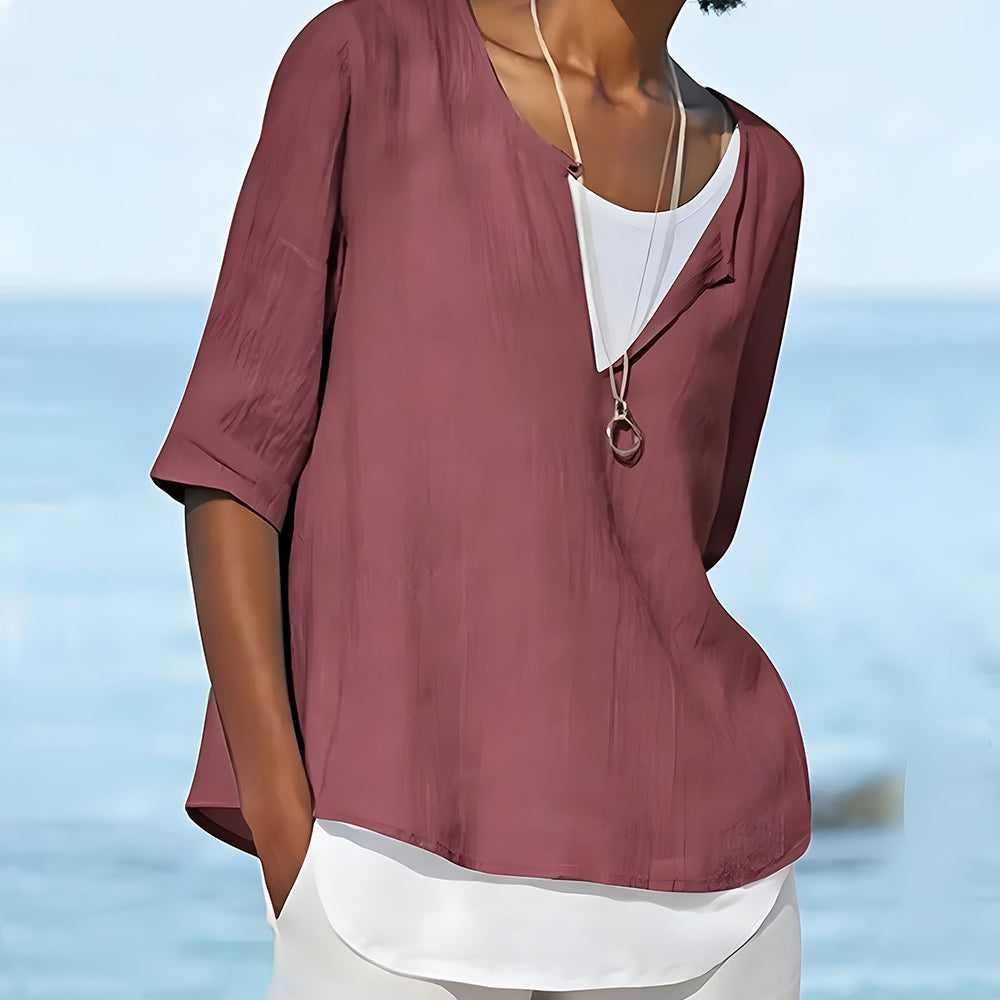 Aliams | Stilvolles, Halbärmeliges Damenoberteil Aus Baumwolle und Leinen