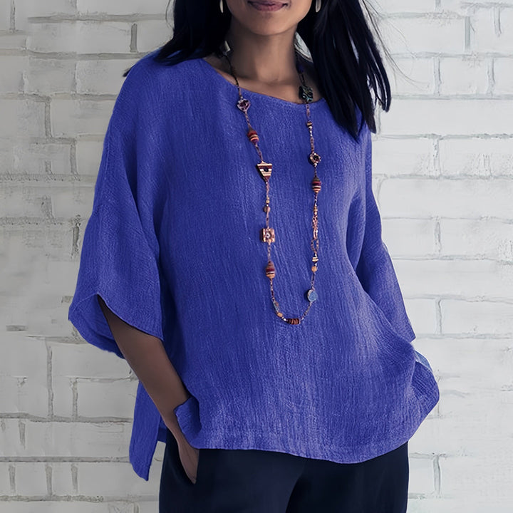 Aliams | Rosafarbenes, lockeres Rundhals-Shirt mit 3/4-Ärmeln für Damen