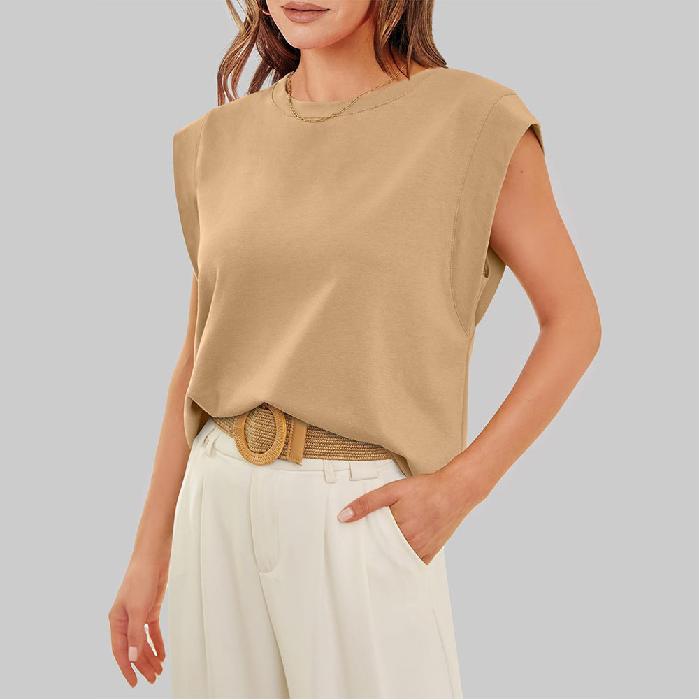 Aliams | Damen Frühling und Sommer Rundhals Ärmelloses T-Shirt