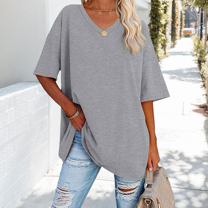 Aliams | Einfarbiges Neues Damen-T-Shirt Aus Baumwolle mit V-Ausschnitt
