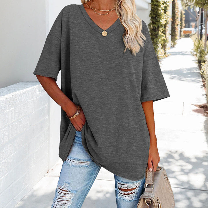 Aliams | Einfarbiges Neues Damen-T-Shirt Aus Baumwolle mit V-Ausschnitt
